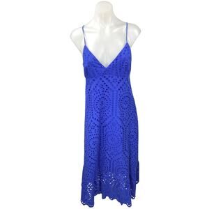 H&M Blue Eyelet Embroidered Sleeveless Cami Camisole V-Neck Midi Tank Dress M